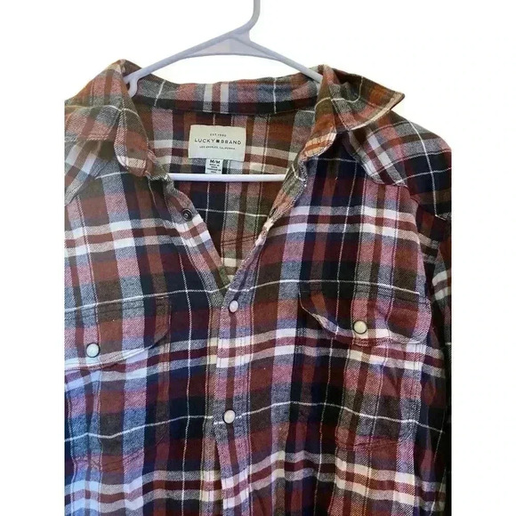 LUCKY BRAND SIZE MEDIUM RUST COLOR CHECK SHIRT LONG SLEEVES - Picture 2 of 3